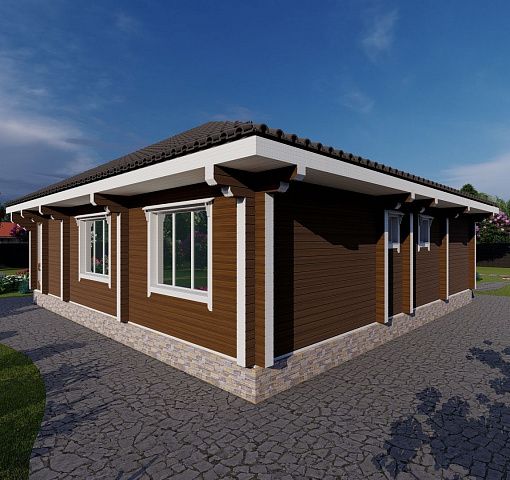 Одноэтажный дом из бруса с верандой, террасой и 3 спальнями № КД149 - фото 4