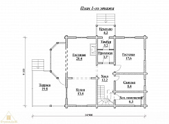 Двухэтажный дом из бруса 188х130 с крыльцом, с террасой и балконом 1