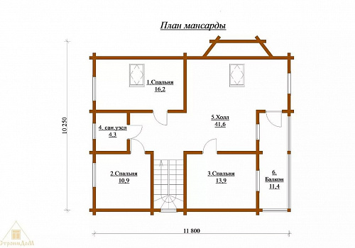 Двухэтажный дом из бруса 188х130 с крыльцом и террасой 2