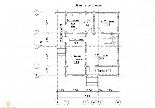 Объект №25: двухэтажный дом из бруса 192х145 с крыльцом, террасой и балконом 1